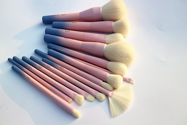 14 τεμάχια καλλυντικών βούρτσες με τσάντα αποθήκευσης σε κίτρινο και ροζ χρώμα