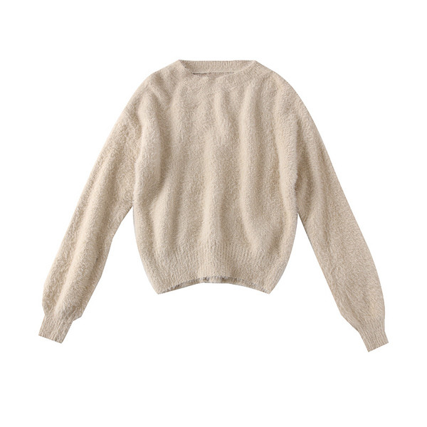 Pulover casual de dama cu decolteu rotund in alb, albastru, bej, roz si galben