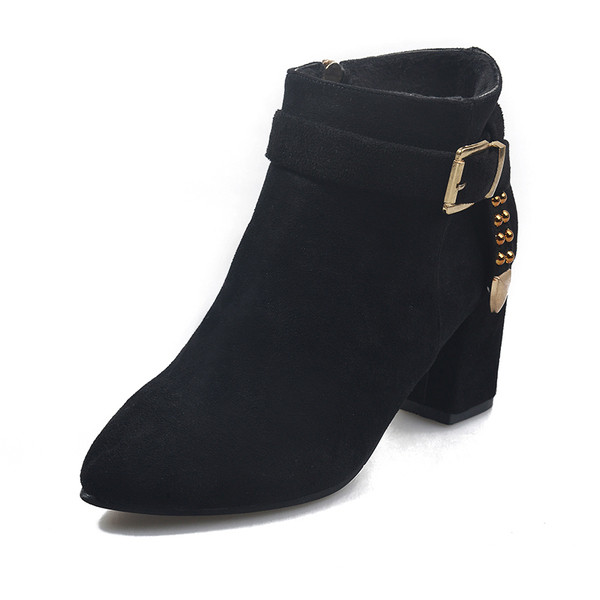 Cizme de dama elegante de iarna cu toc inalt cu element metalic in negru