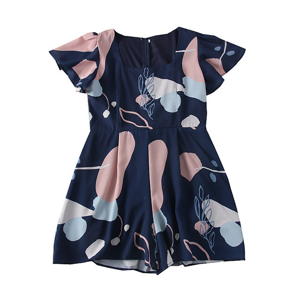 Model nou de salopetă de damă cu mâneci scurte în alb și albastru