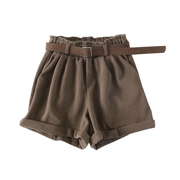 Modern női rövidnadrág övvel és zsebekkel barna, szürke és fekete színben