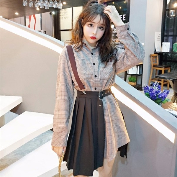 Set de cămașă și fustă plisată pentru femei