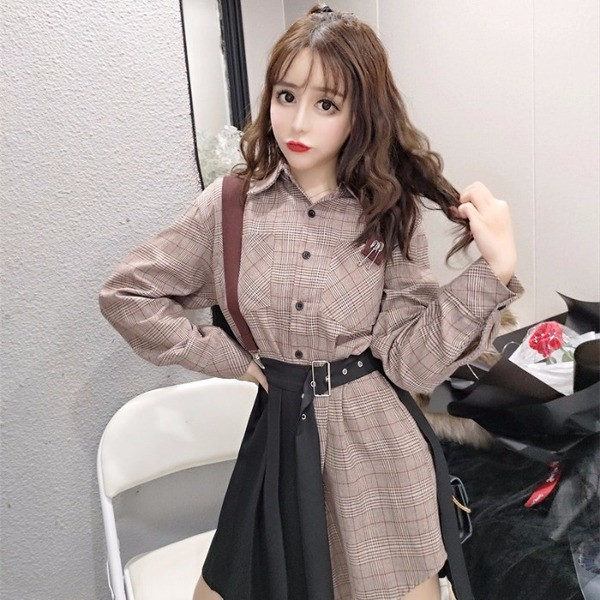 Set de cămașă și fustă plisată pentru femei