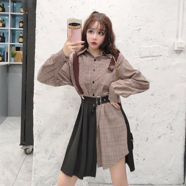 Set de cămașă și fustă plisată pentru femei