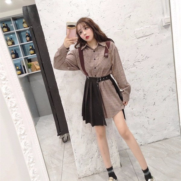 Set de cămașă și fustă plisată pentru femei