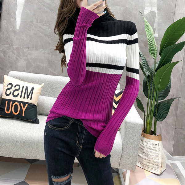 Polo de iarnă în dungi de damă în mai multe culori