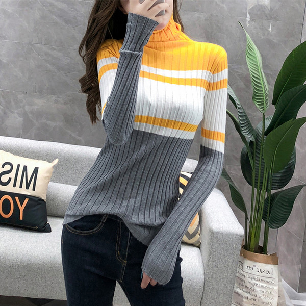 Polo de iarnă în dungi de damă în mai multe culori