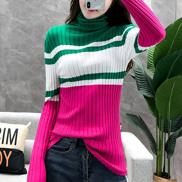 Polo de iarnă în dungi de damă în mai multe culori