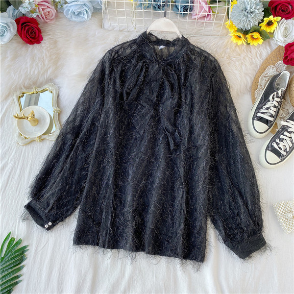 Cămașă modernă de damă cu panglică în trei culori