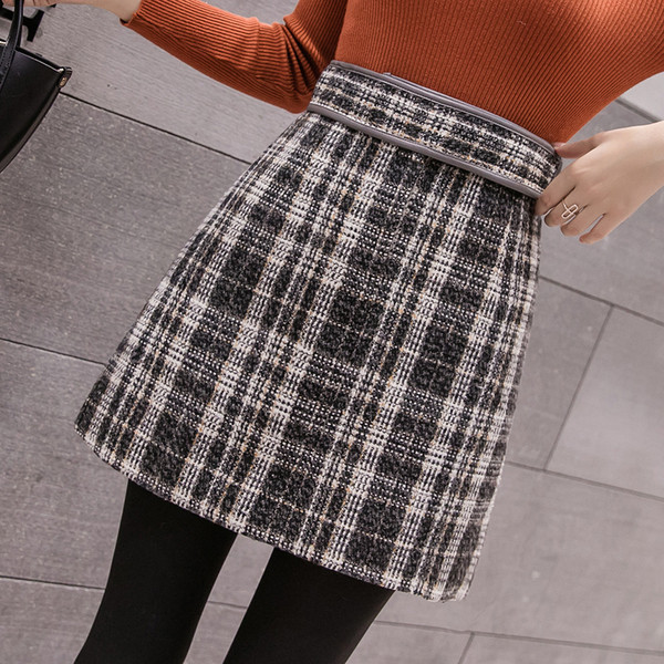 Fusta de dama moderna in carouri cu talie inalta in gri si maro