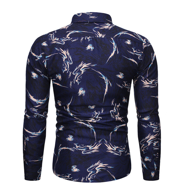 Cămașă modernă pentru bărbați cu guler în albastru și negru