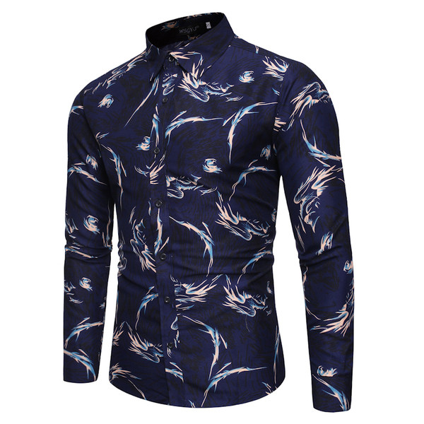 Cămașă modernă pentru bărbați cu guler în albastru și negru