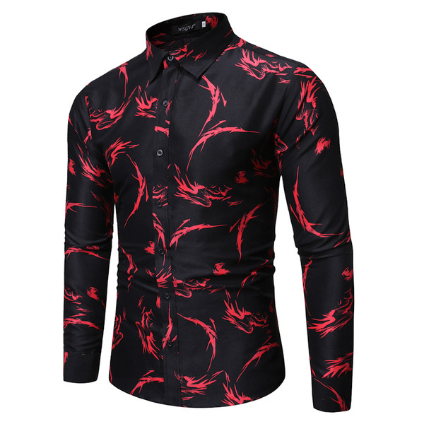 Cămașă modernă pentru bărbați cu guler în albastru și negru