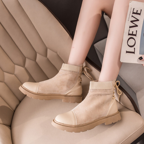 Cizme casual de dama cu talpa aspra in negru si bej