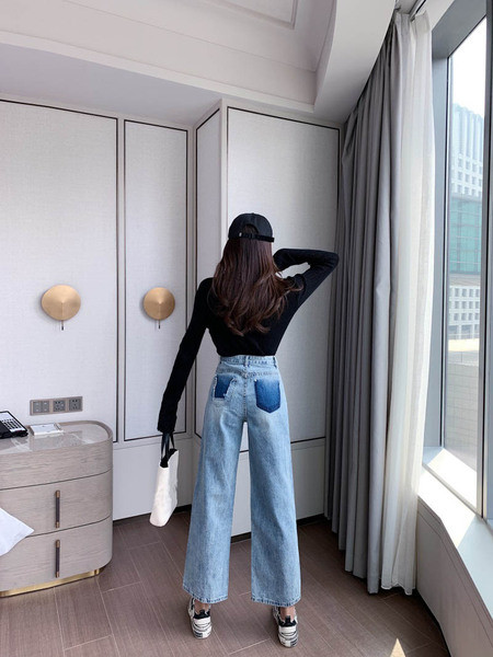 Blugi de dama cu lungime 9/10 in culoare albastru - model lat