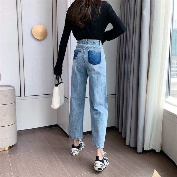 Blugi de dama cu lungime 9/10 in culoare albastru - model lat