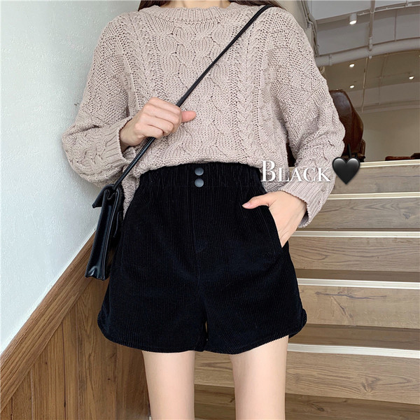 Pantaloni scurți din catifea de damă cu talie elastică, de culoare maro și negru