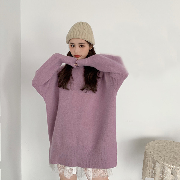 Γυναικείο κλασικό πουλόβερ σε πράσινο και μοβ χρώμα