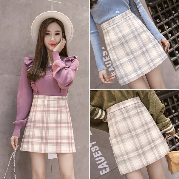 Fusta de dama in carouri model nou in bej, roz si albastru