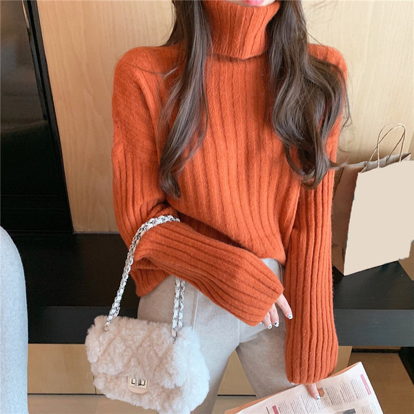 Γυναικεία casual πουλόβερ με υψηλό κολάρο σε διάφορα χρώματα