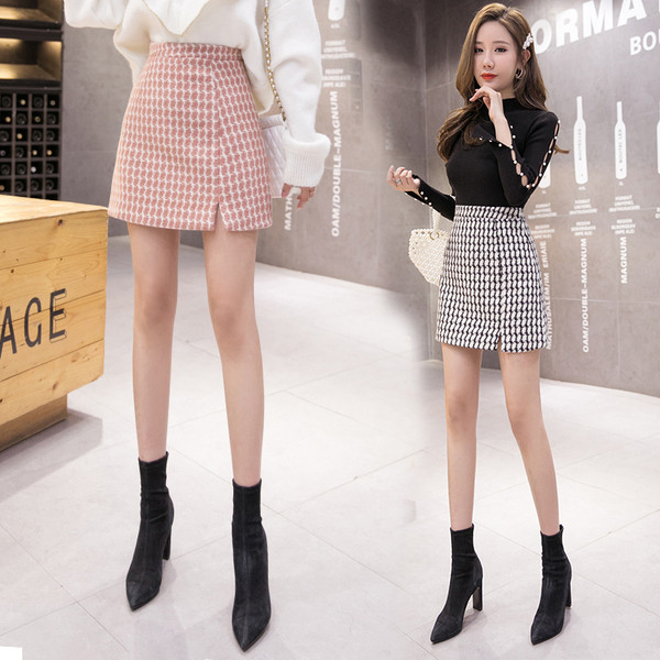 Fusta de dama model nou cu crapa si talie inalta in roz si negru