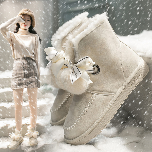 Cizme de iarna de dama moderne cu talpa plate in negru, maro si bej