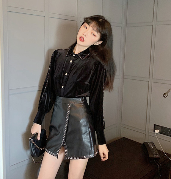 Fusta scurta asimetrica din piele ecologica cu talie inalta