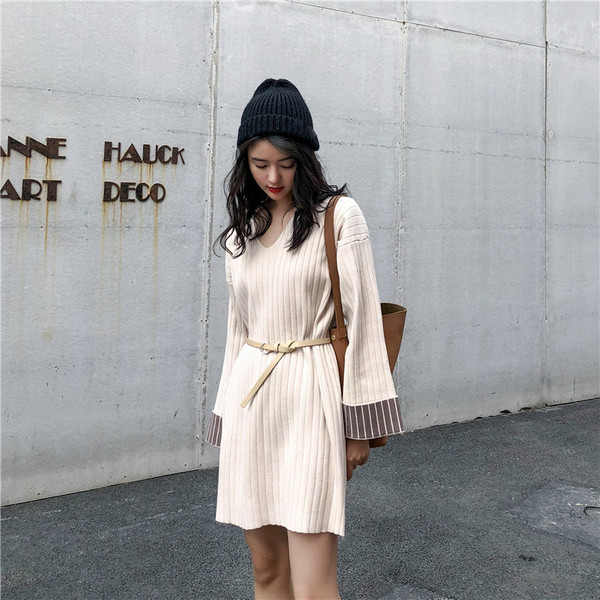 Γυναικείο πλεκτό φαρδύ φόρεμα σε τρεις αποχρώσεις