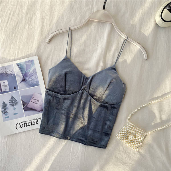 Γυναικείο βελούδινο αμάνικο με ιμάντες σε διάφορα χρώματα