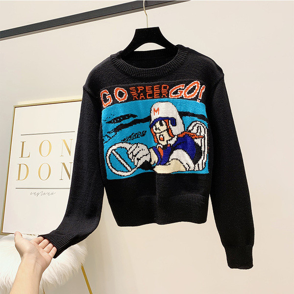 Casual γυναικείο πουλόβερ με οβάλ λαιμόκοψη σε μπλε και μαύρο χρώμα