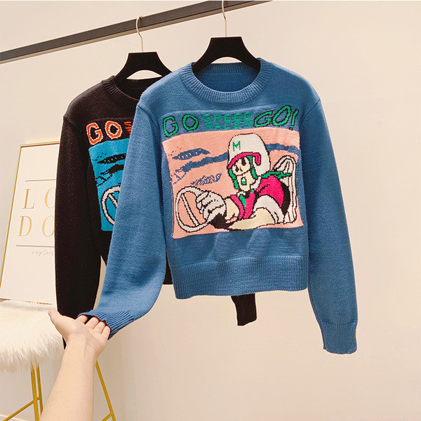 Casual γυναικείο πουλόβερ με οβάλ λαιμόκοψη σε μπλε και μαύρο χρώμα