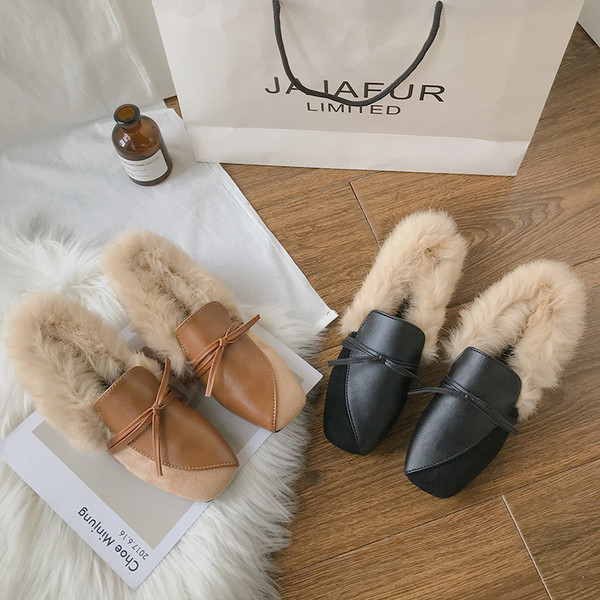 Pantofi de damă de toamnă-iarnă cu căptușeală moale în negru și portocaliu