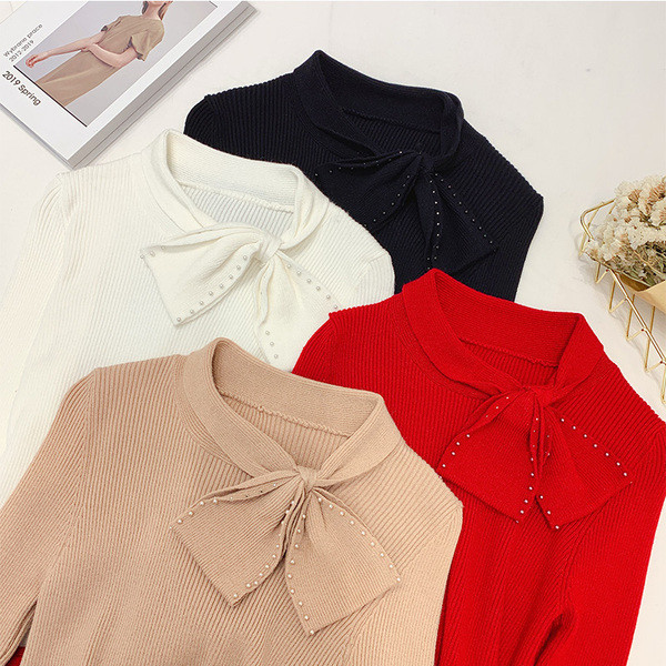 Μοντέρνο γυναικείο πουλόβερ με κορδέλα σε τέσσερα χρώματα