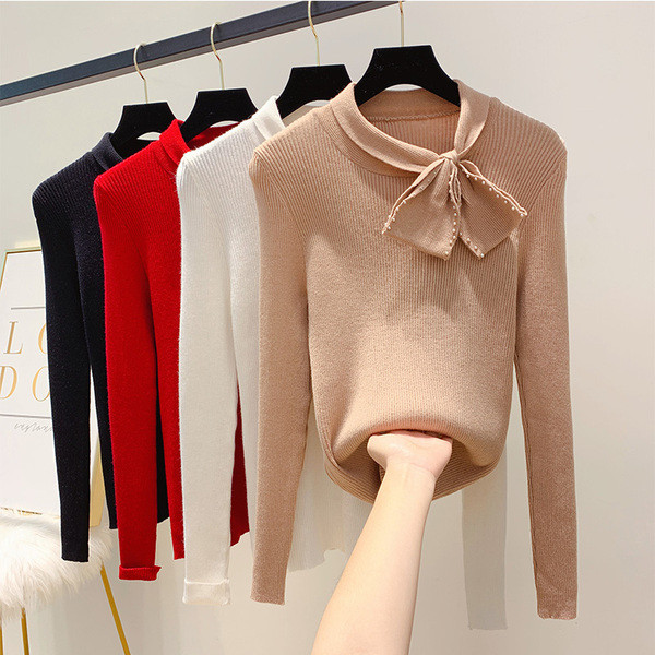 Μοντέρνο γυναικείο πουλόβερ με κορδέλα σε τέσσερα χρώματα
