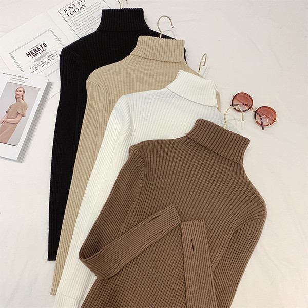 Γυναικείο πουλόβερ της μόδας με υψηλό κολάρο σε διάφορα χρώματα