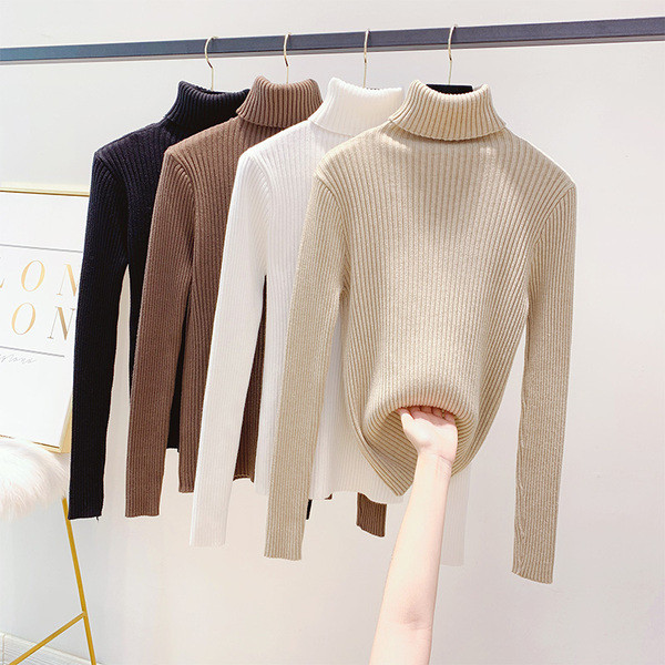 Γυναικείο πουλόβερ της μόδας με υψηλό κολάρο σε διάφορα χρώματα