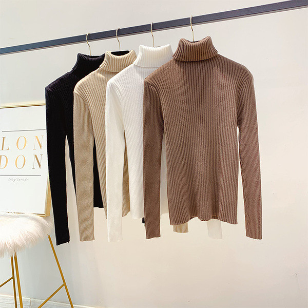 Γυναικείο πουλόβερ της μόδας με υψηλό κολάρο σε διάφορα χρώματα