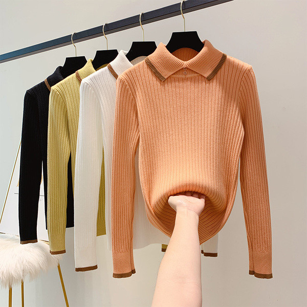 Γυναικείο  μοντέρνο πουλόβερ με κολάρο σε τέσσερα χρώματα