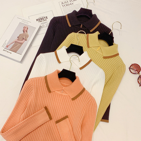 Γυναικείο  μοντέρνο πουλόβερ με κολάρο σε τέσσερα χρώματα