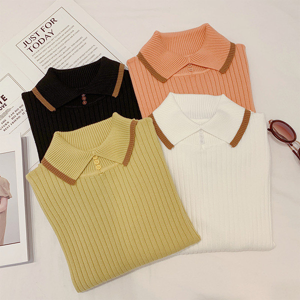 Γυναικείο  μοντέρνο πουλόβερ με κολάρο σε τέσσερα χρώματα