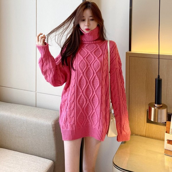 Μακρύ πουλόβερ με κολάρο σε λευκό και ροζ χρώμα