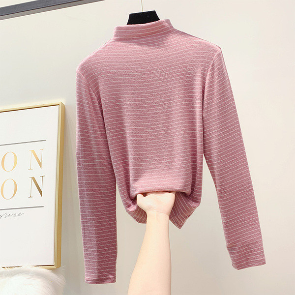 Γυναικεία ριγέ μπλούζα με υψηλό κολάρο σε τέσσερα χρώματα