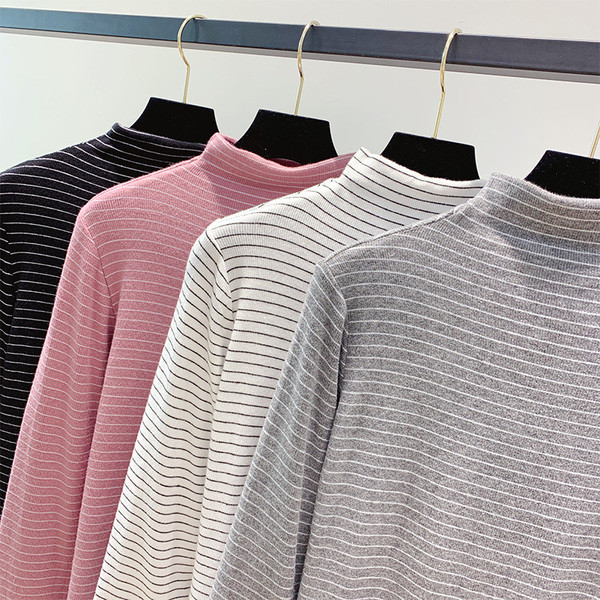 Γυναικεία ριγέ μπλούζα με υψηλό κολάρο σε τέσσερα χρώματα