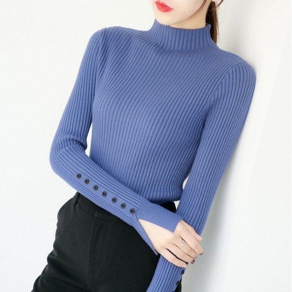 Νέο μοντέλο  γυναικείο πουλόβερ με κουμπιά και κολάρο σε διάφορα χρώματα