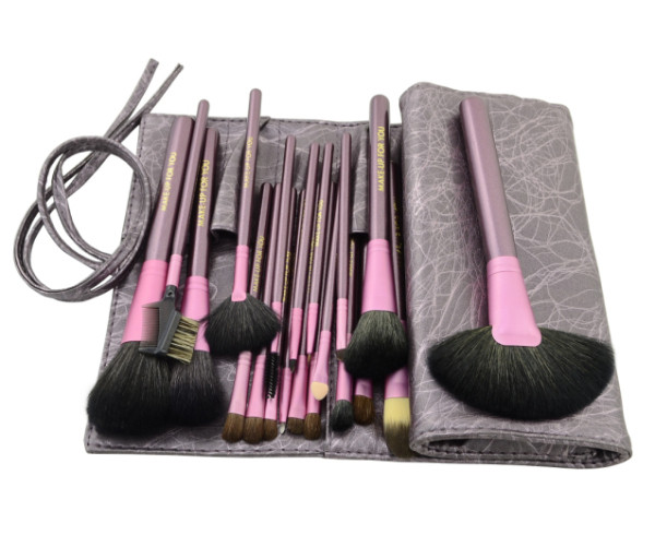 Σετ από 20 βούρτσες μακιγιάζ + θήκη αποθήκευσης σε μοβ χρώμα