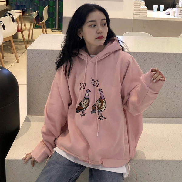 Γυναικείο φαρδύ φούτερ με κεντήματα και κουκούλα σε διάφορα χρώματα