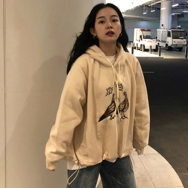 Γυναικείο φαρδύ φούτερ με κεντήματα και κουκούλα σε διάφορα χρώματα