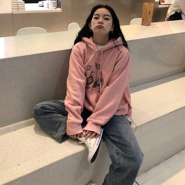 Γυναικείο φαρδύ φούτερ με κεντήματα και κουκούλα σε διάφορα χρώματα