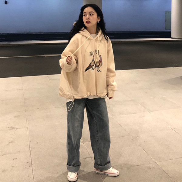 Γυναικείο φαρδύ φούτερ με κεντήματα και κουκούλα σε διάφορα χρώματα