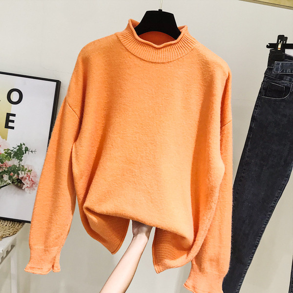 Νέο μοντέλο γυναικείο πουλόβερ  με κολάρο και μακρύ μανίκι σε πορτοκαλί, λευκό και μπλε χρώμα